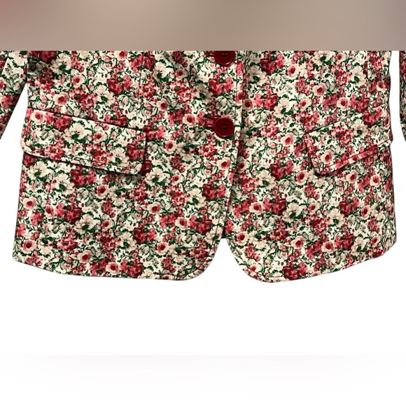 TALBOTS Floral Print Cotton Blazer Three Button Red Burgundy Rose Size Small - Picture 4 of 10